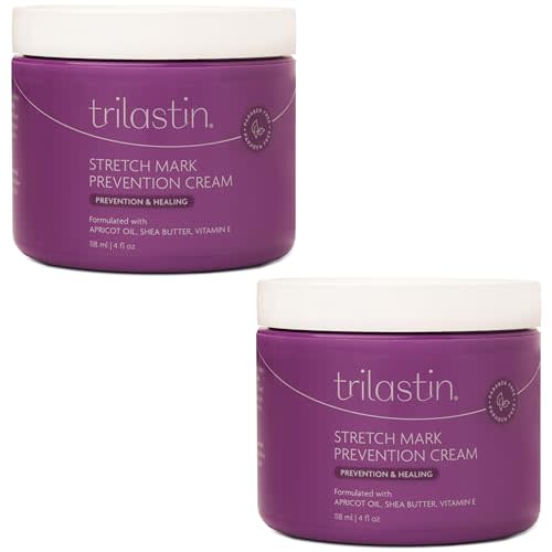 TriLASTIN Maternity Stretch Mark Cream - Hydrating Pregnancy-Safe Skin Care - Gentle Hypoallergenic Care for Pregnancy Must Haves - Pairs Belly Butter & Stretch Mark Oil - 4 Fl Oz Each, Pack of 2