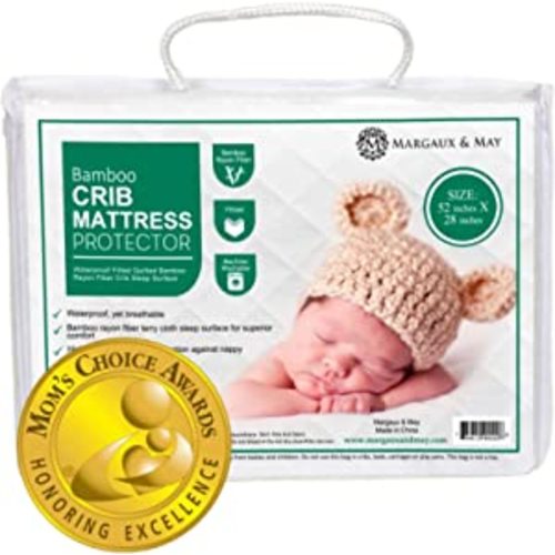 Waterproof Crib Mattress Protector Pad (Mom's Choice Award Winner) - by Margaux & May - Noiseless - Dryer Friendly - Deluxe Bamboo Rayon - Fitted, Quilted - Stain Protection Baby & Toddler Cover - Standard