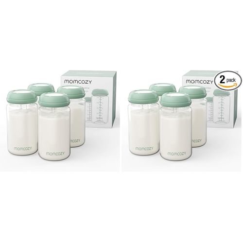 Momcozy Natural Baby Bottle, Wide-Neck, BPA Free Breast Milk Container, Storage Collection Bottle for Fridge & Milk Cooler, Breastfeeding Essential, 10 oz, 4 pcs (Pack of 2)