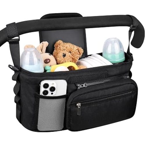 Accmor Universal Stroller Organizer, Stroller Caddy Bag with Cup Holder Detachable Phone Bag and Shoulder Strap, Stroller Organizer for Uppababy, Baby Jogger, Britax Strollers Accessories