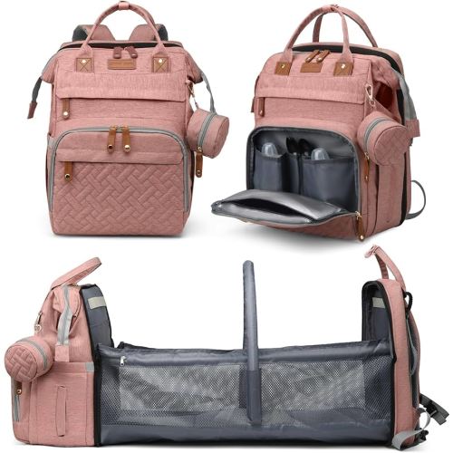 Diaper Bag Backpack with Changing Station, Large Diaper Bag For Boys And Girls, Multifunctional Waterproof Travel Diaper Backpack, Baby Bag with USB Charging Port for Moms Dads,pink