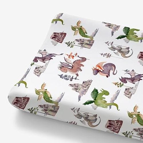 HawSkgFub Watercolor Dragons Fairy Tale Changing Pad Cover for Baby Girls, Animal Mountain Dragon Lover Diaper Change Table Covers, Soft Stretchy Safe Snug Fitted Changing Mat Sheets Fit 32"/34" x 16"