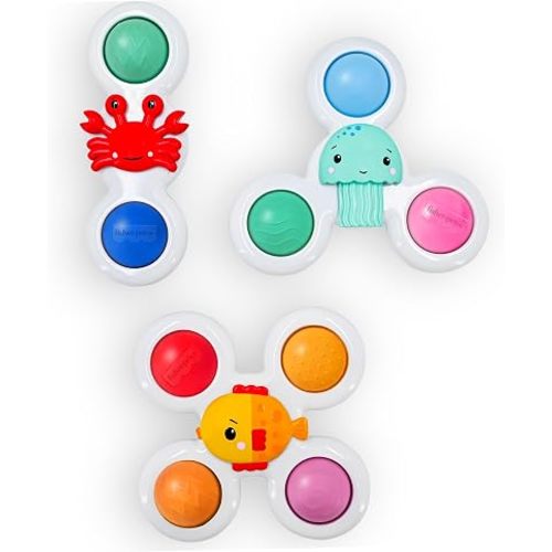 Fisher-Price™ Sensory Spin Set, 3-Piece Suction Cup Spinner Toys for Babies & Toddlers, Bath Toys & Activity Toys for High Chairs, Tables & Windows, 6M+