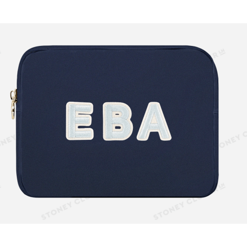 Large Nylon Travel Pouch | Navy with light blue initials