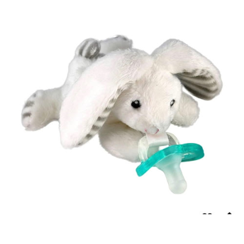 RaZbaby JollyPop Pacifier, Holder with Detachable Baby Pacifier, Stuffed Animal RaZbuddy, All Ages 0M+, 100% Medical Grade USA Made Silicone, Machine Washable, Textured & Easy to Hold – Bunny