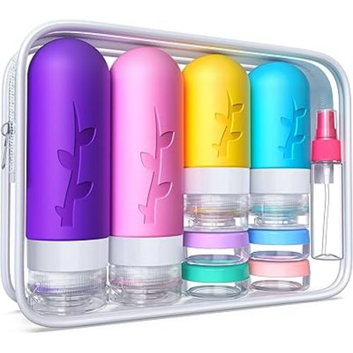 Travel Bottles,TSA Approved Containers for Toiletries, Silicone Leak Proof Refillable Liquid 3oz 2oz Travel essentials for Shampoo Conditioner Lotion BPA Free - Pack of 18