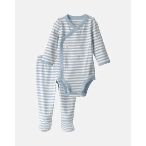 Baby Boy 2-Piece Organic Cotton Wrap Bodysuit & Pant Set in Stripes - Little Planet | Carter's