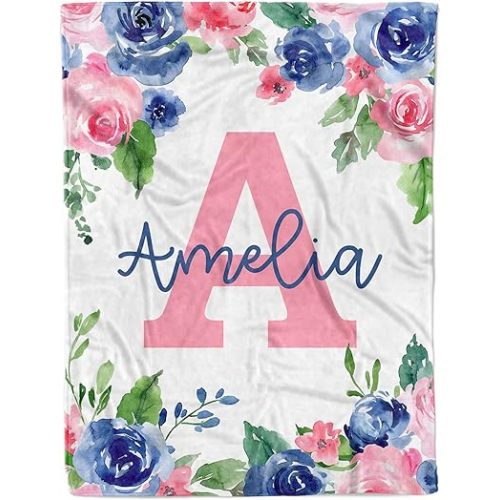 Arteaga Personalized Floral Baby Blanket, Super Soft Plush Fleece, 30''x40'', King Size for Newborns