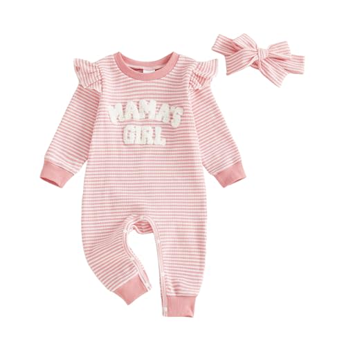Newborn Baby Girls Romper Outfits Daddy's Girl Embroidery Striped Ruffle Jumpsuit Bodysuit Fall Winter Clothes