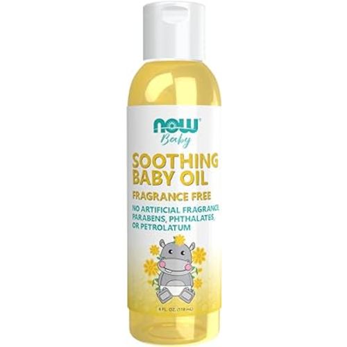 NOW Baby, Soothing Baby Oil, Fragrance Free, No Artificial Fragrance, Parabens, Phthalates, or Petrolatum, 4-Ounce