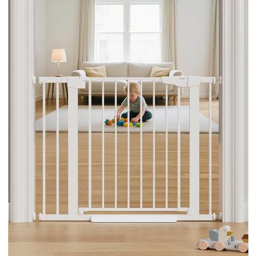 Cumbor 29.7-40.6" Baby Gate for Stairs, Mom's Choice Awards Winner-Dog Gate for Doorways, Pressure Mounted Self Closing Pet Gates for Dogs Indoor, Durable Safety Child Gate with Easy Walk Thru Door