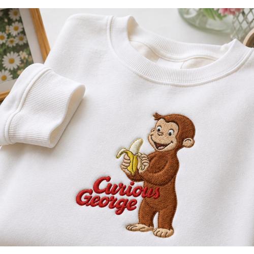 Curious George Embroidered Baby Romper | Monkey Character Embroidered Bodysuit, Cute Baby Outfit