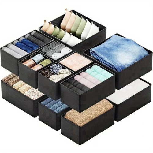 Drawer Organizer for Baby Clothes, Linen Fabric Nursery Organizer for Baby Diaper, Collapsible Deep Fabric Drawer Organizer with Zipper for Socks, Bra, Towels, Ties