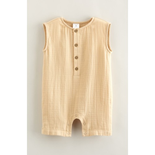 Cotton Gauze Henley Romper, 6M