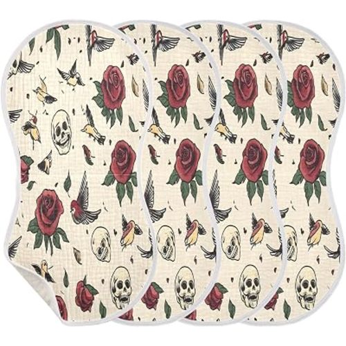 YETTASBIN Old School Tattoo Muslin Baby Burp Cloth, Super Soft Absorbent Cotton Burp Rag Baby Bibs Feeding Cloth for Newborn Boys Girls Registry Gift, 2 Packs