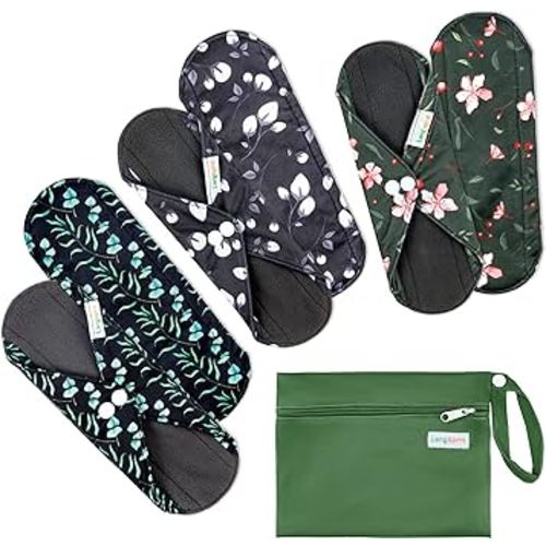 Langsprit Absorbent Reusable Menstrual Sanitary Pads/Washable Cloth Menstrual Period Pads,Reusable Panty Liners(Winter,M)