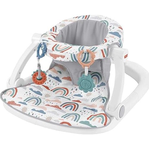 Fisher-Price Portable Baby Chair Sit-Me-Up Floor Seat with Developmental Toys & Machine Washable Seat Pad, Rainbow Showers