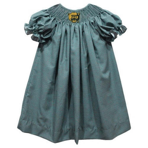 Baylor Bears Smocked Green Gingham Short Sleeve Bishop