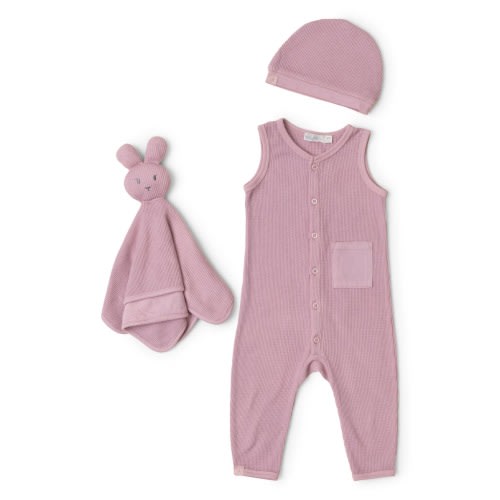 Barefoot Dreams® Waffle Knit Romper, Cap & Bunny Set | Nordstromrack
