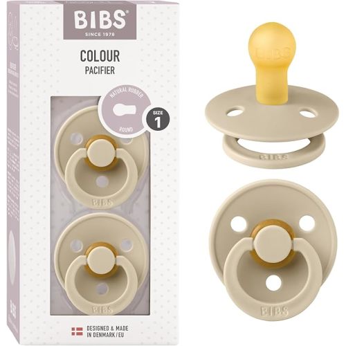 BIBS Colour Pacifiers | Set of 2 BPA-Free Latex Baby Pacifiers | Round Nipple | Made in Denmark (Vanilla | 0-6 Months)