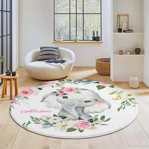 Afro Elephant Floral Personalized Gifts Baby Rugs for Toddler Girls Boys Custom Nursery Rug Soft Non-Slip Mat for Crawling Playing 31.5 in