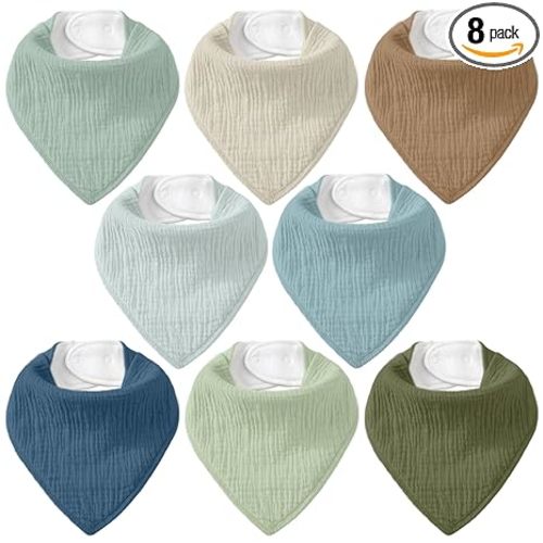 CIVARUA KIDS Muslin Baby Bibs 8 Pack, Baby Bandana Drool Bib for Drooling and Teething, 100% Cotton Soft Absorbent for Girls Boys Fresh Hues