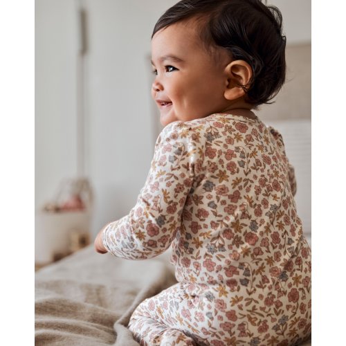 Baby Girl Floral 2-Way Zip Cotton Sleep & Play Pajamas - Pink