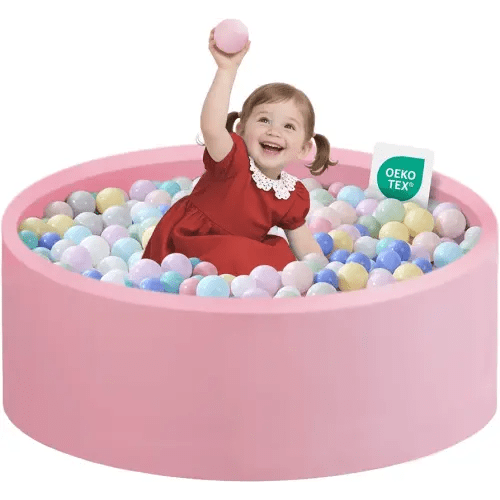 Zedachica Ball Pit for Toddlers 35.43'' x 11.81" Baby Ball Pits Soft Memory Foam Ball Pit Round Kids Ball Pits Indoor and Outdoor Game Kids Play Ball Pool Ideal Gift for Children (Pink, NO Balls)