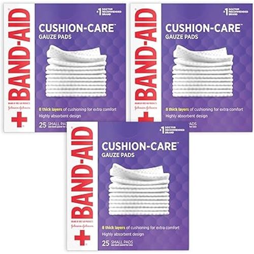 Band-Aid Brand Absorbent Cushion Care Sterile Square Gauze Pads for First Aid Protection of Minor Cut, Scrapes & Burns, Non-Adhesive, Wound Care Dressing Pads, Small, 2 in x 2 in, 3 Pack