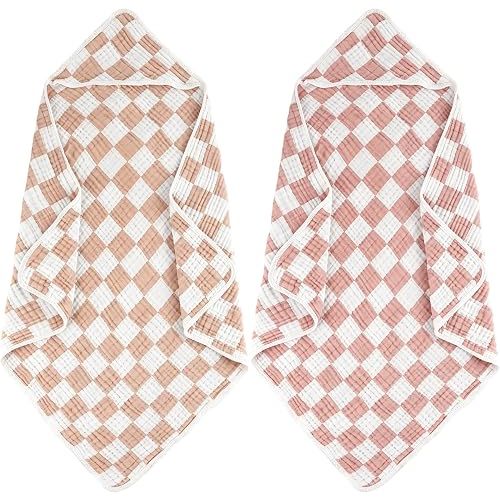 Hooded Baby Towels Soft Baby Bath Towels 32"x32" 2-Pack(Coffee&Pink)
