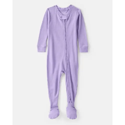 Baby Girl PurelySoft Long-Sleeve 2-Way Zip 1-Piece Pajamas - Purple | Carter's