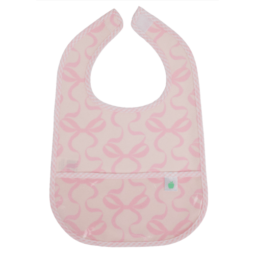 The Wipe It Bib in Bows on Pink