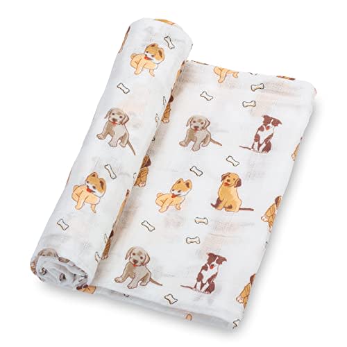 LollyBanks Baby Blanket, 100% Cotton Muslin Swaddle Blankets for Boys and Girls, Large 47 x 47 Inches Infant Receiving Blankets, Soft and Breathable Newborn Blanket, Registry (Puppies Print)