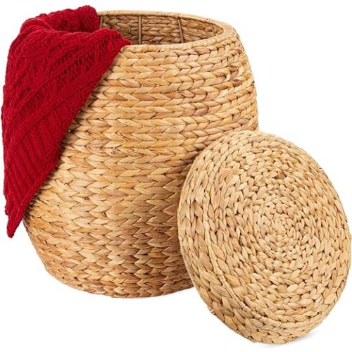 Best Choice Products Vintage Multipurpose Hyacinth Storage Basket, Plant Décor, Handwoven Organizer Tote for Bedroom, Living Room, Bathroom, w/Lid - Natural