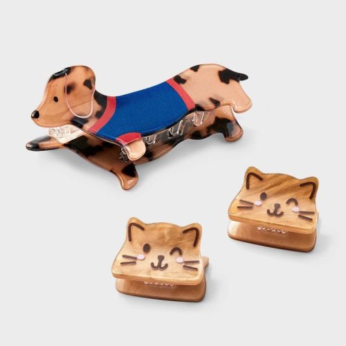 Girls' Dog and Cat Hair Clip Set 3pc Blue/Red - Cat & Jack™