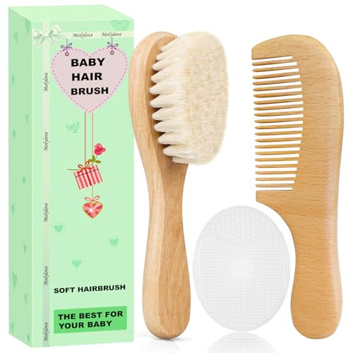 Baby Hair Brush and Comb Set for Newborns & Toddlers | Wooden Baby Brush Set with Soft Goat Bristles l Wood Comb l White Cradle Cap Brush| Ideal for Cradle Cap (3 Piece)