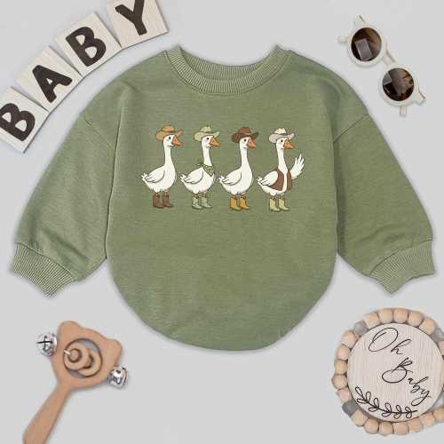 Funny Western Goose Baby Romper, Cute Cowboy Goose Outfit, Farm Animal Infant Bodysuit, Country Style Baby Gift