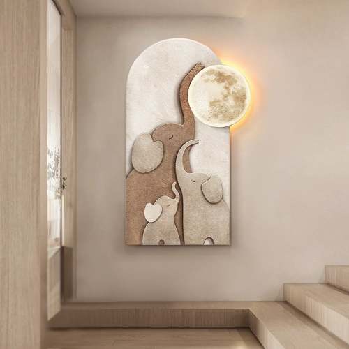 31.5" Arched LED 3D Acrylic Elephant Moon Wall Sculpture Art Decor Living Room Bedroom