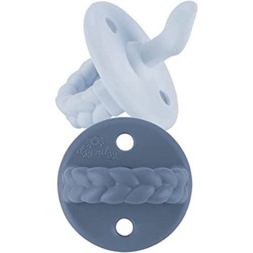 Itzy Ritzy Sweetie Soother Silicone Orthodontic Pacifiers with Collapsible Handle & Two Air Holes for Added Safety, Set of 2 in Sky & Surf for Ages 0-6 Months