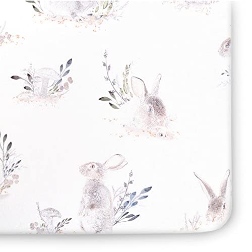 Oilo Crib Sheet, Breathable, Fitted, Turkish Cotton Jersey, 300 Thread Count, Machine Washable, Fits Standard Crib (28" x 52" x 6"), Toddler Bedding, Girl, Boy, & Neutral Design, Cottontail Bunny