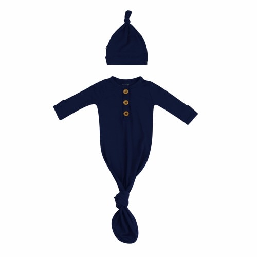Knotted Gown with Hat Set in Navy - newborn