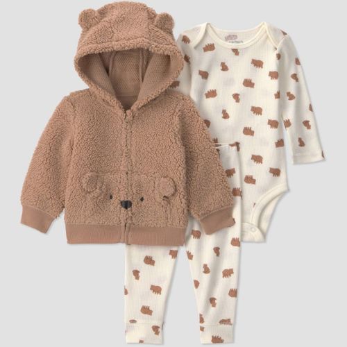 Carter's Just One You® Baby Boys' 3pc Long Sleeve Bodysuit, Pants and Bear Hoodie Set - Brown Bear 6M
