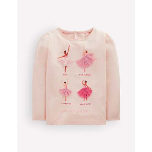 Puff Sleeve Appliqué T-shirt-Botanic Pink Ballerinas