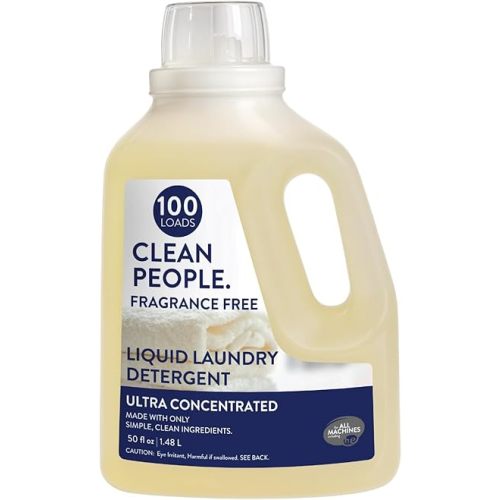 The Clean People Liquid Laundry Detergent - Recyclable Packaging, Stain Fighting - Ultra Concentrated, Laundry Soap (50 Fl Oz, Fragrance Free)