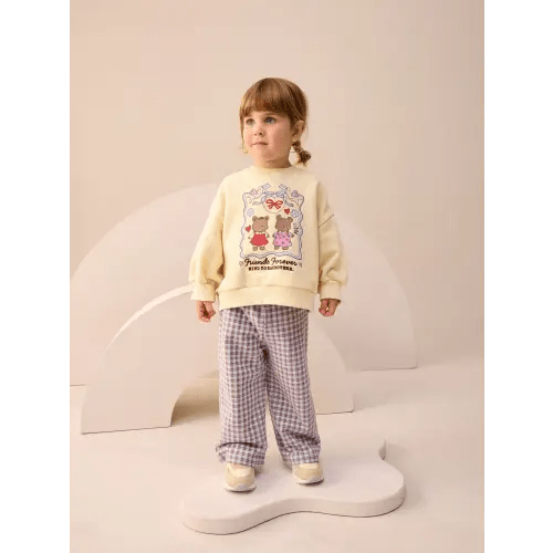 Yellow Gingham Bears Sweatshirt & Wide Leg Trousers Set (3mths-7yrs)