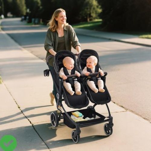 Side by Side Double Stroller for Twins Lightweight Compact Foldable Baby Travel Stroller with High Landscape Seat