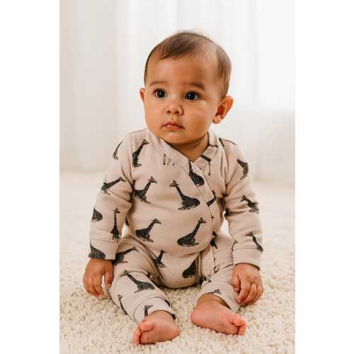 Giraffe One-piece for Baby - Magnetic Zip-Free, Long Sleeve Soft Cotton Romper