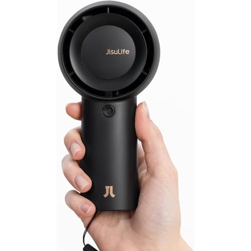 JISULIFE Portable Handheld Turbo Fan [18H Max Cooling Time], 6000mAh USB Rechargeable Personal Battery Operated Lash Small Pocket Fan with 5 Speeds for Travel/Outdoor/Home/Office - Black