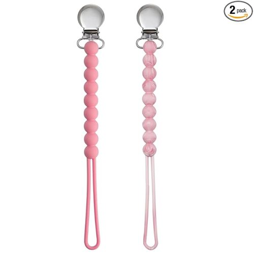 Pacifier Clips Baby Girls - MORIBOX Paci Clip Soothe Baby Binky Holder for Shower Birthday Gift 2 Pack