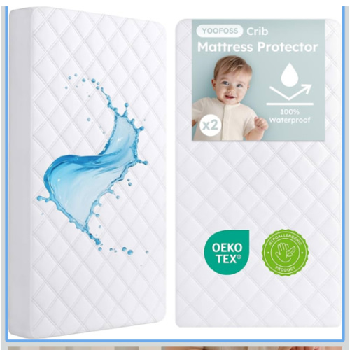 Yoofoss Waterproof Crib Mattress Protector 2 Pack, Quilted Crib Mattress Pad Cover Ultra Soft and Breathable, Machine Washable Toddler Mattress Protector for Standard Baby Crib Size 52''x28''